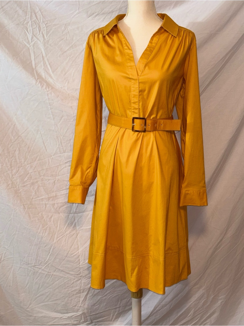 Calvin Klein Mustard Long-Sleeve Belted Shirt Dress